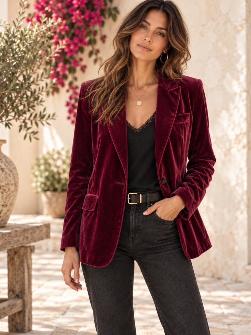Sundance Velvet Blazer Womens 12P Burgundy Wine Boho Holiday Western Jacket